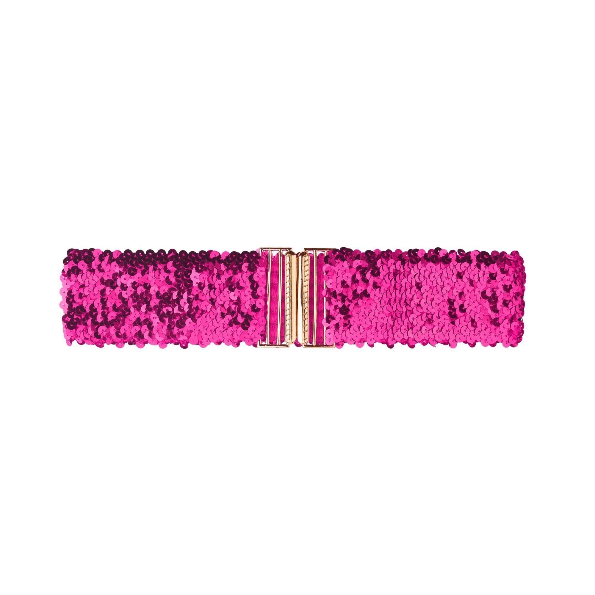 3162 Womens Elastic Waist Belt Sequins Decor Metal Interlock Buckles Belts